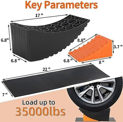 OULEME 6" Raised Tire Ramp Aid, Curved Tandem Wheel Leveler & Chock 1PK - Image 3