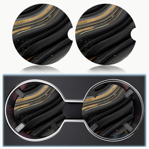 Ceramic Car Cup Holder Coasters Set of 2, 2.56 in Black Marble - Image 6