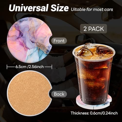 Car Cup Holder Ceramic Coasters 2 Pack, 2.56 in Anti Slip Absorbent Coaster - Image 4