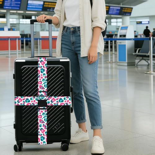 2PC, Leopard Print Luggage Strap 1.97 x 70.87 inch Pink and Teal Abstract - Image 4