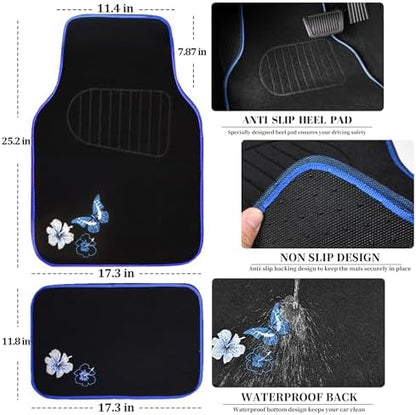 CAR PASS Universal Fit Embroidery Butterfly and Flower Car Floor Mats, - Image 3