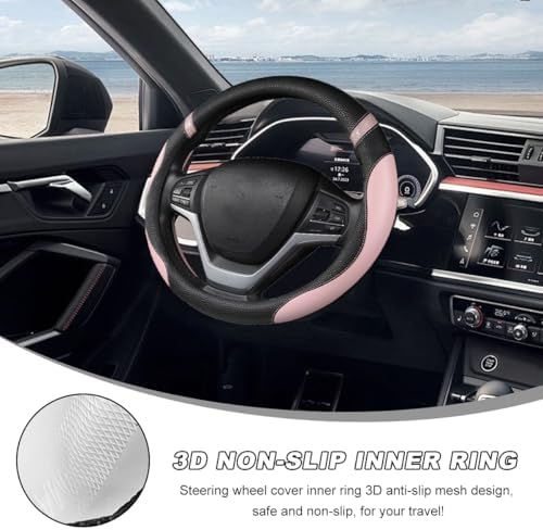 Car Steering Wheel Cover, 15 Inch Premium Leather Breathable Non-Slip Wheels - Image 4