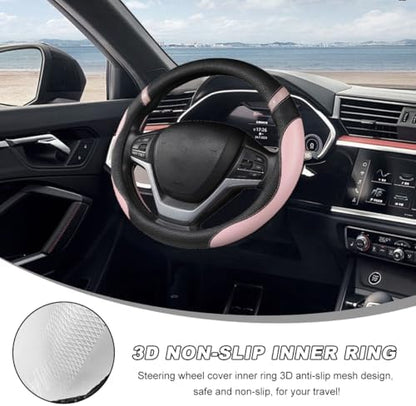 Car Steering Wheel Cover, 15 Inch Premium Leather Breathable Non-Slip Wheels - Image 4