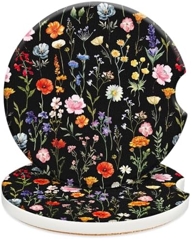 Swooflia Cute Girly Ceramic Car Coasters Cheerful Flower Cup Holder Coaster by Swooflia