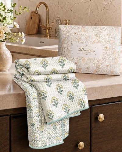 Miss Adola 2pcs Double-Sided Microfiber Kitchen Towels, Vintage Block - Image 6