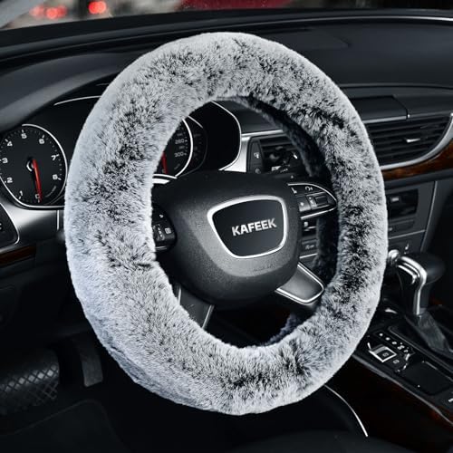 KAFEEK 16 inch Frost Fluffy Steering Wheel Cover, Large Size by KAFEEK