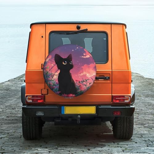 Black Cat Spare Tire Cover Waterproof Wheel Cover 15 Inch Universal Fit - Image 2