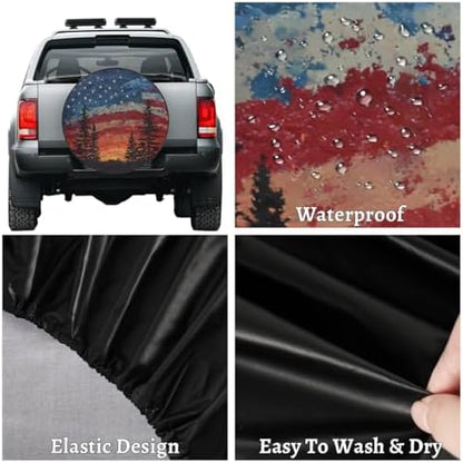 Spare Tire Cover Forest Camping American Flag Wheel Covers Protectors - Image 4