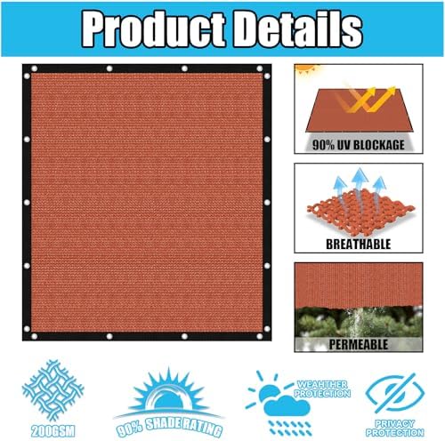 Amagenix 90% Pergola Shade Cover 6' X 11' Sun Shade Cloth - Image 3