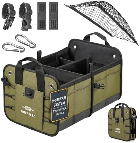 Car Trunk Organizer, Covering Net, Collapsible, Military Green by DURABLEZ