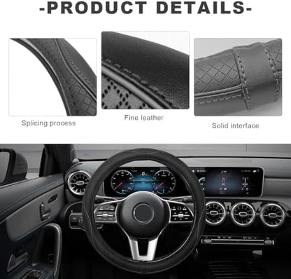 Car Steering Wheel Cover, 15 Inch Anti-Slip Breathable Leather Auto Steering - Image 4