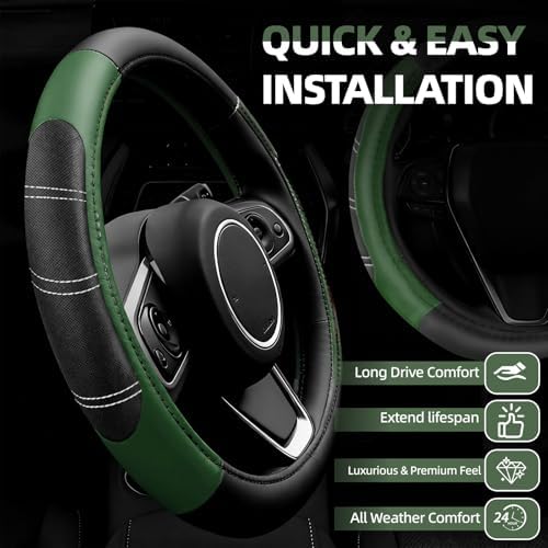 NBTEPEM 6 Pcs Green Steering Wheel Cover Set, Sport Microfiber Leather Steering - Image 2