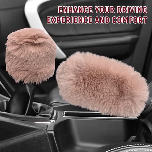 2PCS Fluffy Car Gear Shift Knob Cover & Handbrake Cover, Furry Auto Hand Brake - Image 4