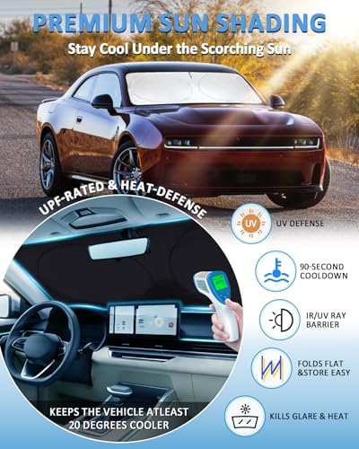 INSAUTO Windshield Sun Shade for Dodge Charger 2011-2024 2025 2026, Custom-Fit - Image 3