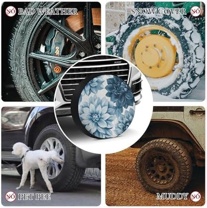 Blue and Grey Dahlia Flower Camper Spare Tire Cover Vintage Floral Seasonal - Image 7