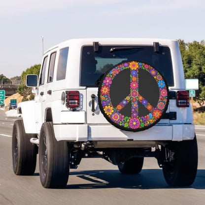 Colorful Peace Flower Spare Tire Cover Dust-Proof Wheel Tire Cover Fit Trailer - Image 3