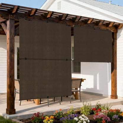 Outdoor Roller Shade 7'W x 13.5'H Cordless Shades Roll Up, Folding Exterior by Coonoble