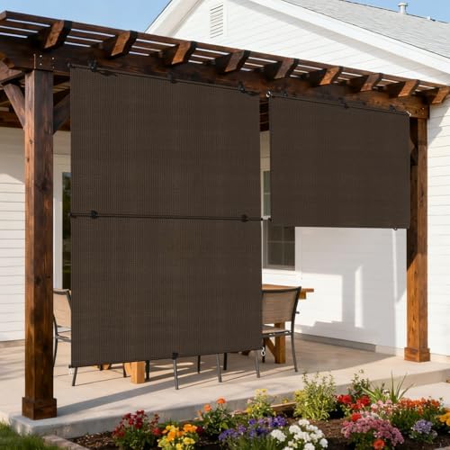 Outdoor Roller Shade 5'W x 5.5'H Cordless Shades Roll Up, Folding Exterior by Coonoble