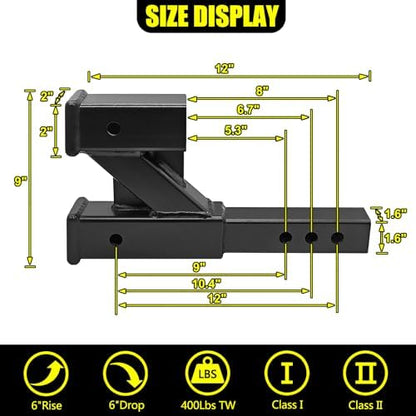 KAIRAY Double Hitch Receiver, 2 inch Trailer Dual Hitch Extension Riser - Image 2