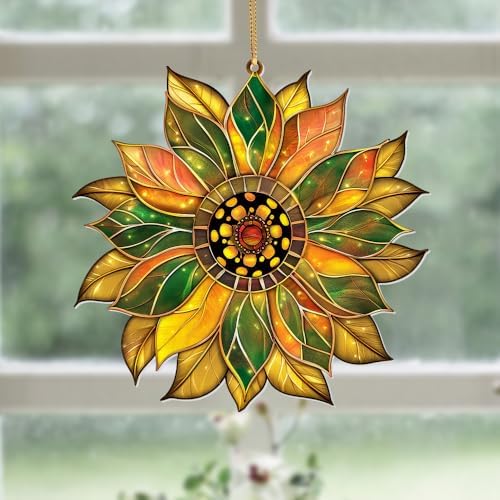 Stained Glass Acrylic Sunflower Ornament – Colorful Glass Sun Catcher - Image 5