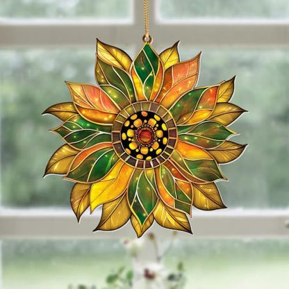 Stained Glass Acrylic Sunflower Ornament – Colorful Glass Sun Catcher - Image 5