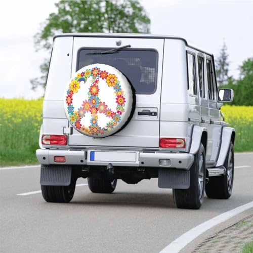 Hippy Style Spare Tire Cover Peace Flower Symbol Polyester Universal Wheel Tire - Image 5