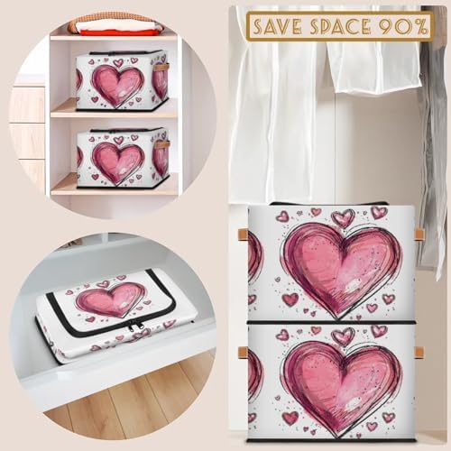 Pink Heart Storage Bins With Zipper Lid, Collapsible Trunk Organizer, Car - Image 7