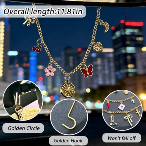 Car Rearview Mirror Charm Gold Hanging Cross Western Cowgirl Ornament - Image 7