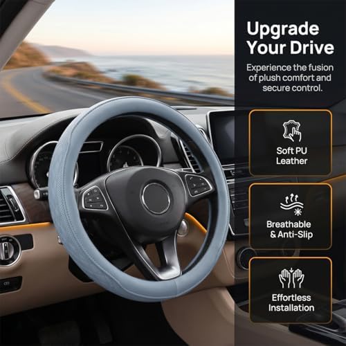 Zpana 14.5-15" Car Steering Wheel Cover, Breathable Soft Leather - Image 4