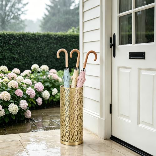 Metal Round Umbrella Stand Rack, Free Standing Umbrella Holder Bin, Canes - Image 2