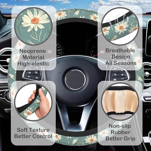 White Daisy Steering Wheel Cover - Image 3
