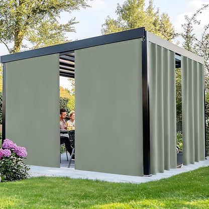 NICETOWN Outdoor Curtains Windproof Adhesive Top W66xL90 Sage Green by NICETOWN
