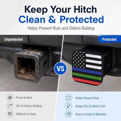 Hitch Cover Receiver Tube Hitch Plug, Thin Red Green Blue Line American Flag - Image 5