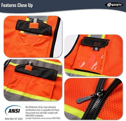 JKSafety Safety Vest for Men Women Hi Vis Reflective Vest JK220 Orange L - Image 3