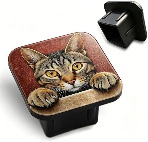 Hitch Receiver Cover 2" Cute Tabby Cat Peeking Over a Ledge Trailer Hitch Cover by Unknown