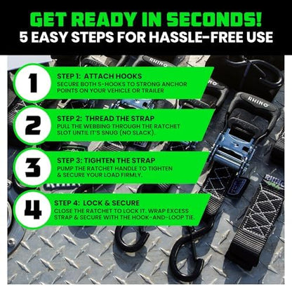 Rhino USA Heavy Duty Ratchet Tie Downs - Image 6