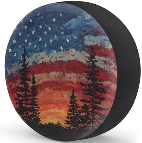 Spare Tire Cover Forest Camping American Flag Wheel Covers Protectors - Image 2