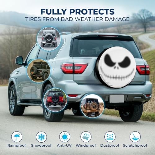 GENANY Gothic Skeleton Face Halloween PVC Leather Spare Tire Cover Size 17 - Image 3