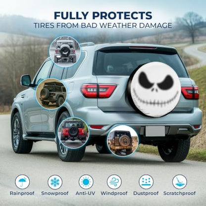 GENANY Gothic Skeleton Face Halloween PVC Leather Spare Tire Cover Size 17 - Image 3