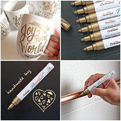 Overseas 12 Gold Paint Pens Permanent Markers, Oil Based Paint Markers - Image 3