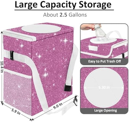 Cute Mini Car Trash Bag with Lid, Glitter Garbage Can Bin Hanging - Image 2