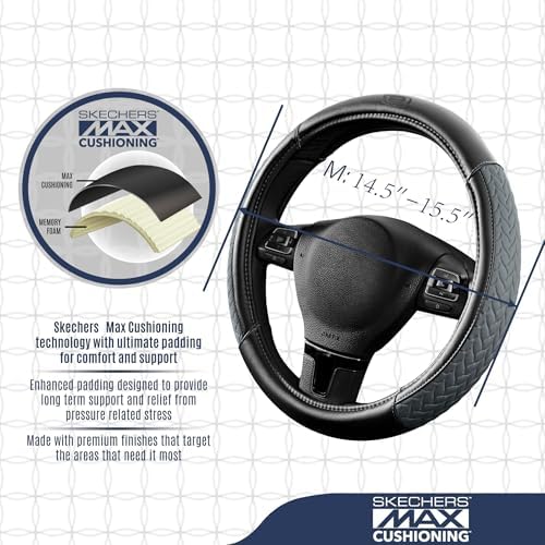 Skechers Steering Wheel Cover, Max Cushioning Leather Steering Wheel Cover - Image 4