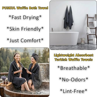 PÜSKÜL Natural 100% Turkish Cotton Waffle Bath Towels Set of 2, Extra-Large - Image 6
