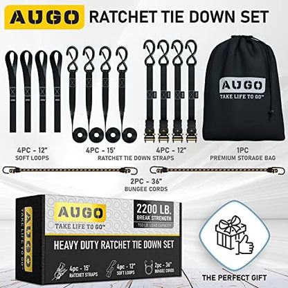 AUGO Ratchet Straps Heavy Duty 4 Pack -15 FT - 2200 LB Break Strength – Ratchet - Image 5