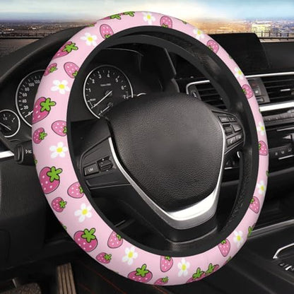 Cute Strawberry Steering Wheel Cover Anti-Slip and Practical 14.5-15 Inch - Image 4