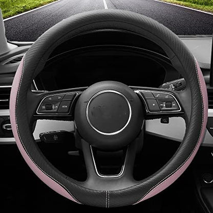 YHONGJT Soft Cute Light Pink Microfiber Leather Anti-Slip Steering Wheel Cover - Image 2