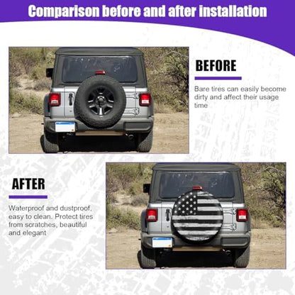 Car Spare Tire Cover, 14Inch Dustproof Waterproof American USA Flag Vehicle - Image 4