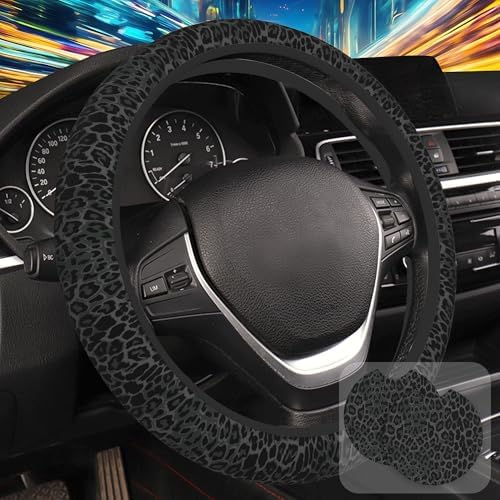 Black Leopard Print Steering Wheel Cover by Unknown