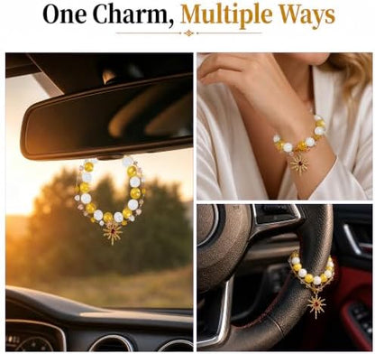 Steering Wheel Rosary, Sun Rosary Rear View Mirror Charm Crystal Decor - Image 7