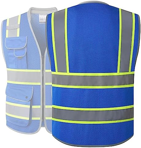 JKSafety Hi Vis Safety Vest for Men Women Cushioned Collar JK101 Blue L - Image 5